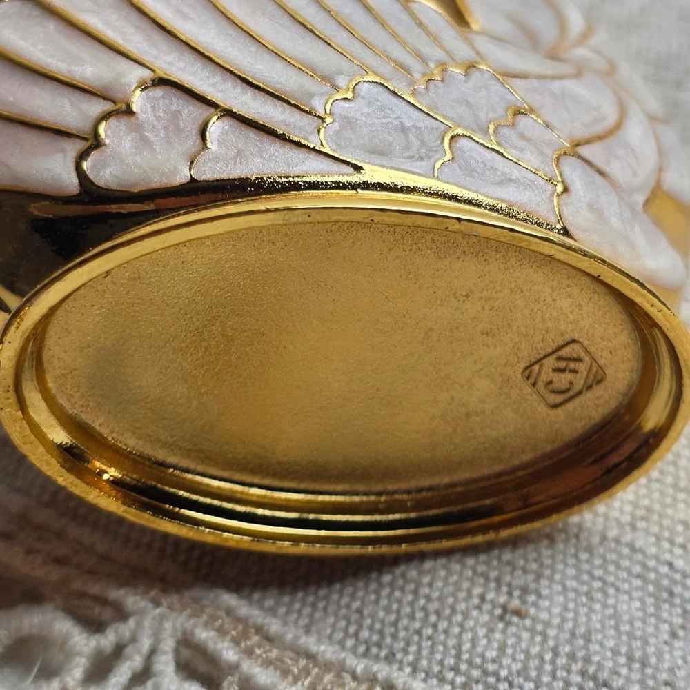 Gold Tone Swan Base 6 Bow Rhinestone Spoon Set Enamel Glam Coffee Spoons